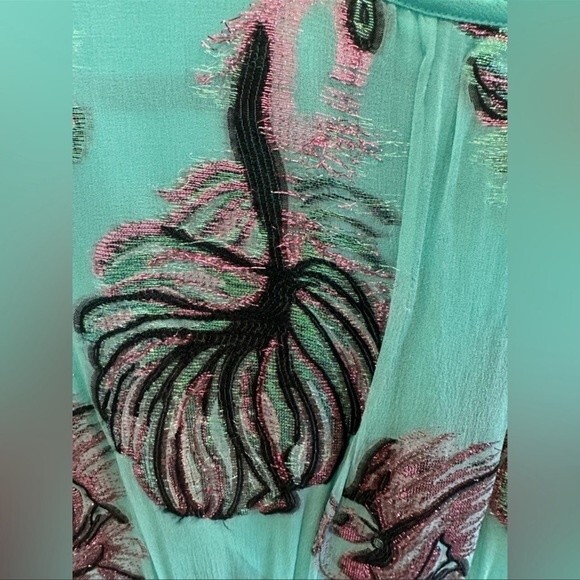 Cynthia Rowley Inverness Metallic Fish Blouson-sleeve Dress In Green Sz4 - Picture 5 of 13